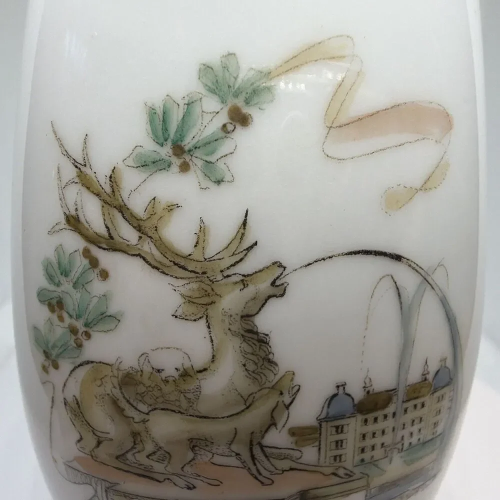 Vintage German Handgemalt Porcelain Vase Schwetzingen Palace Stag Form 54